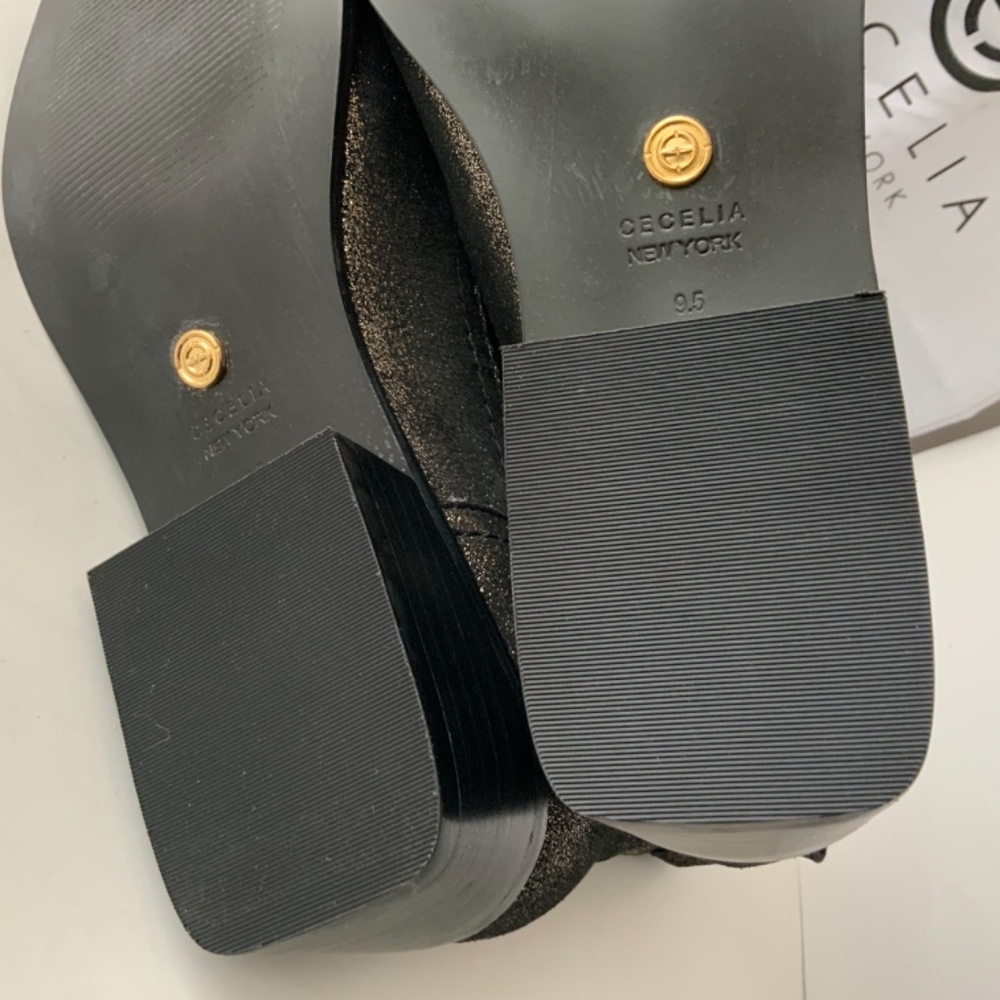 Cecelia New York Tomas Ankle Boot Blacks Pewter Leather Fashion Heel Booties 9.5 - Picture 9 of 10